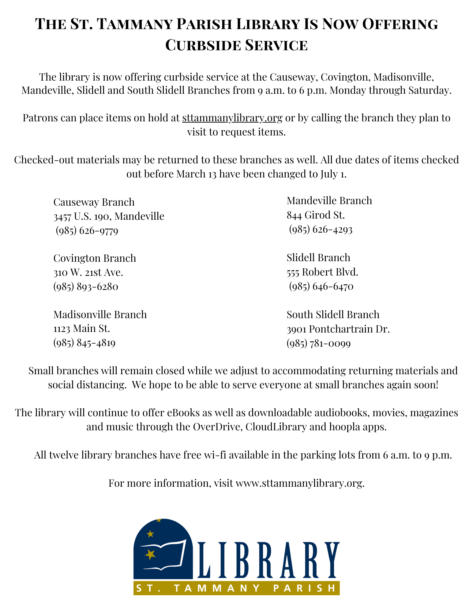 Curbside Details St. Tammany Parish Library